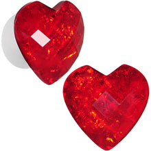 Load image into Gallery viewer, White Acrylic Red Faceted Valentine Heart Saddle Plug Set 2G to 26mm
