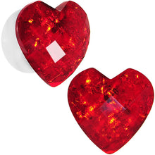 Load image into Gallery viewer, White Acrylic Red Faceted Valentine Heart Saddle Plug Set 2G to 26mm
