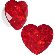 Load image into Gallery viewer, White Acrylic Red Faceted Valentine Heart Saddle Plug Set 2G to 26mm

