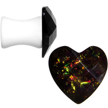 Load image into Gallery viewer, 2G White Acrylic Black Valentine Love Heart Saddle Plug Set

