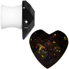 Load image into Gallery viewer, 00G White Acrylic Black Valentine Love Heart Saddle Plug Set
