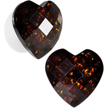 Load image into Gallery viewer, White Acrylic Black Faceted Valentine Love Heart Saddle Plug Set 12mm to 26mm
