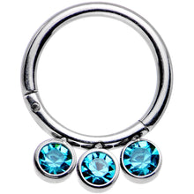 Load image into Gallery viewer, 16G 5/16 Blue Zircon Gem Stainless Steel Hinged Segment Ring

