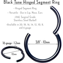 将图片加载到图库查看器，16G 3/8 Black PVD Hinged Segment Ring
