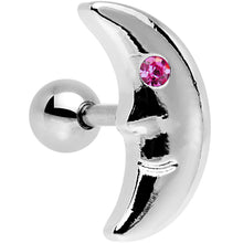 Load image into Gallery viewer, 16G 1/4 Pink Gem Steel Crescent Moon Left Cartilage Earring
