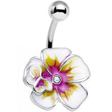 将图片加载到图库查看器，Clear Gem Pink and Yellow Hibiscus Flower Belly Ring
