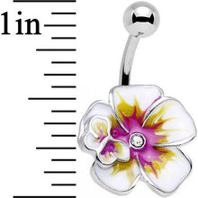 将图片加载到图库查看器，Clear Gem Pink and Yellow Hibiscus Flower Belly Ring
