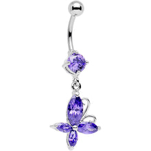Load image into Gallery viewer, Purple Gem Butterfly Prong Set Dangle Belly Ring
