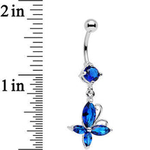 将图片加载到图库查看器，Blue Gem Butterfly Prong Set Dangle Belly Ring
