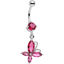 将图片加载到图库查看器，Pink Gem Butterfly Prong Set Dangle Belly Ring
