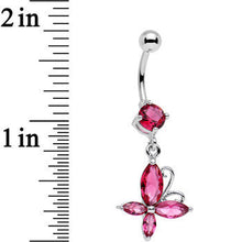将图片加载到图库查看器，Pink Gem Butterfly Prong Set Dangle Belly Ring
