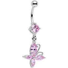 将图片加载到图库查看器，Light Pink Gem Butterfly Prong Set Dangle Belly Ring

