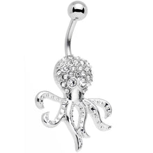 Load image into Gallery viewer, Clear Gem Paved Stainless Steel I'm All Tentacles Octopus Belly Ring
