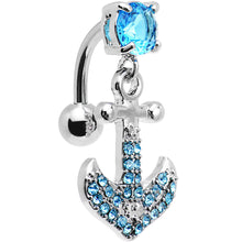 将图片加载到图库查看器，Aqua Gem Paved Set My Sails Anchor Top Mount Dangle Belly Ring
