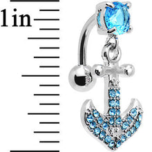 将图片加载到图库查看器，Aqua Gem Paved Set My Sails Anchor Top Mount Dangle Belly Ring
