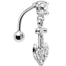 Load image into Gallery viewer, Clear Gem Paved Set My Sails Anchor Top Mount Dangle Belly Ring
