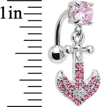 Load image into Gallery viewer, Pink Gem Paved Set My Sails Anchor Top Mount Dangle Belly Ring
