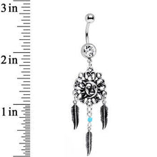 Load image into Gallery viewer, Clear Gem Sun and Moon Feather Celestial Daydream Dangle Belly Ring
