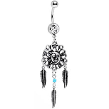 Load image into Gallery viewer, Clear Gem Sun and Moon Feather Celestial Daydream Dangle Belly Ring
