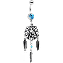 Load image into Gallery viewer, Aqua Gem Sun and Moon Feather Celestial Daydream Dangle Belly Ring
