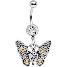 将图片加载到图库查看器，Clear Gem Steampunk Butterfly Dangle Belly Ring
