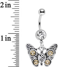 将图片加载到图库查看器，Clear Gem Steampunk Butterfly Dangle Belly Ring
