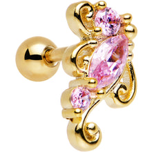 Load image into Gallery viewer, 16G 1/4 Pink CZ Gold Anodized Swirl Left Cartilage Earring
