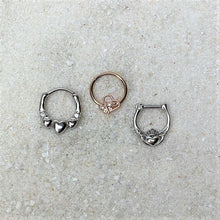 Load image into Gallery viewer, 16G 5/16 Clear Gem Hearty Hug Hearts Septum Clicker
