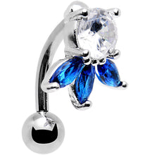 将图片加载到图库查看器，Clear Blue Gem Flip Flower Reversible Top Mount Belly Ring
