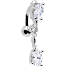 Load image into Gallery viewer, Clear Gem Stainless Steel Barbell Double Mount Reversible Belly Ring
