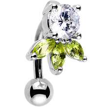 Load image into Gallery viewer, Green and Clear Gem Pretty Petals Flower Top Mount Belly Ring
