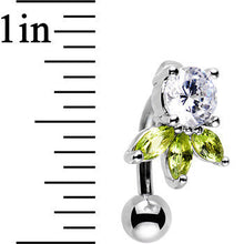 Load image into Gallery viewer, Green and Clear Gem Pretty Petals Flower Top Mount Belly Ring
