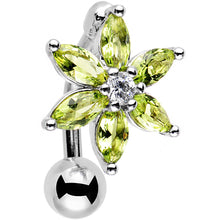 将图片加载到图库查看器，Greem Gem Lily Flower Top Mount Dangle Belly Ring
