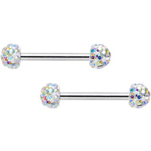 Load image into Gallery viewer, 14G 9/16 Aurora Ferido White Ball Ends Nipple Barbell Set

