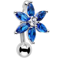 将图片加载到图库查看器，Blue Gem Lily Flower Top Mount Dangle Belly Ring
