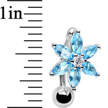 Load image into Gallery viewer, Aqua Gem Lily Flower Top Mount Dangle Belly Ring
