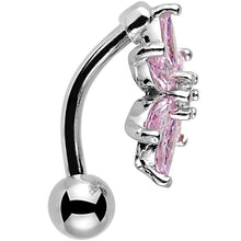 Load image into Gallery viewer, Pink Gem Lily Flower Top Mount Dangle Belly Ring
