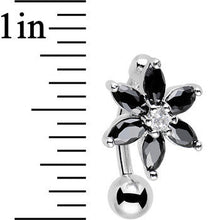 将图片加载到图库查看器，Black Gem Lily Flower Top Mount Dangle Belly Ring
