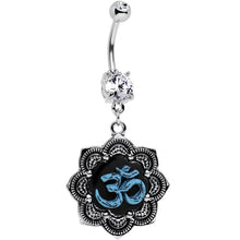 Load image into Gallery viewer, Clear Gem Lotus Flower Blue Ohm Belly Ring Created with Crystals
