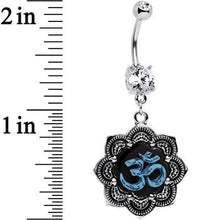 Load image into Gallery viewer, Clear Gem Lotus Flower Blue Ohm Belly Ring Created with Crystals
