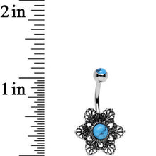 将图片加载到图库查看器，Synthetic Turquoise Center Framework Flower Belly Ring
