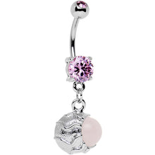 将图片加载到图库查看器，Pink Gem White Globe Dangle Belly Ring Created with Crystals
