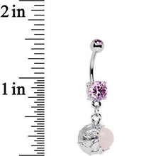 将图片加载到图库查看器，Pink Gem White Globe Dangle Belly Ring Created with Crystals
