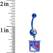 Load image into Gallery viewer, Licensed Clear Gem Blue Anodized NHL New York Rangers Belly Ring
