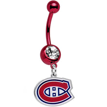 Load image into Gallery viewer, Licensed Clear Gem Red Anodized NHL Montreal Canadiens Belly Ring
