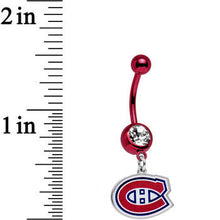 Load image into Gallery viewer, Licensed Clear Gem Red Anodized NHL Montreal Canadiens Belly Ring
