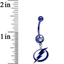 Load image into Gallery viewer, Licensed Clear Gem Blue Anodized NHL Tampa Bay Lightning Belly Ring
