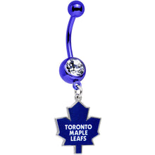 将图片加载到图库查看器，Licensed Clear Gem Blue Anodized NHL Toronto Maple Leafs Belly Ring
