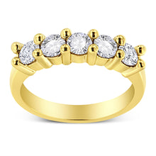 Load image into Gallery viewer, 14K Yellow Gold Plated .925 Sterling Silver 1.0 Cttw Shared Prong-set Round Diamond 5 Stone Band Ring (J-K Color, I1-I2 Clarity) - Size 7
