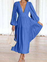 Load image into Gallery viewer, Lightweight Deep V-Neck Balloon Sleeve Maxi Dress Elegant &amp; Flowing Silhouette Unique Dress
